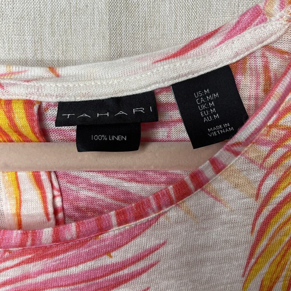 Tahari - Floral/Beach/Tropical Linen Top Size Med -Pink & Orange - Back Buttons - Picture 2 of 6